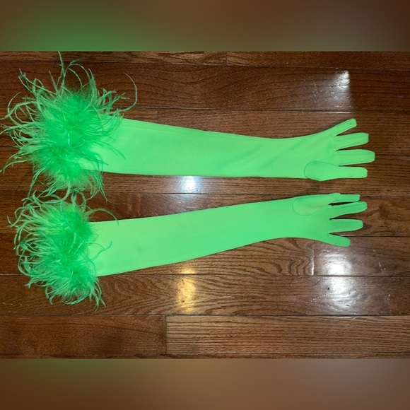 New! Miscreants Cupid Strapless Green Mini Dress with Feathers and Gloves 💚 sz 8 - Picture 8 of 11